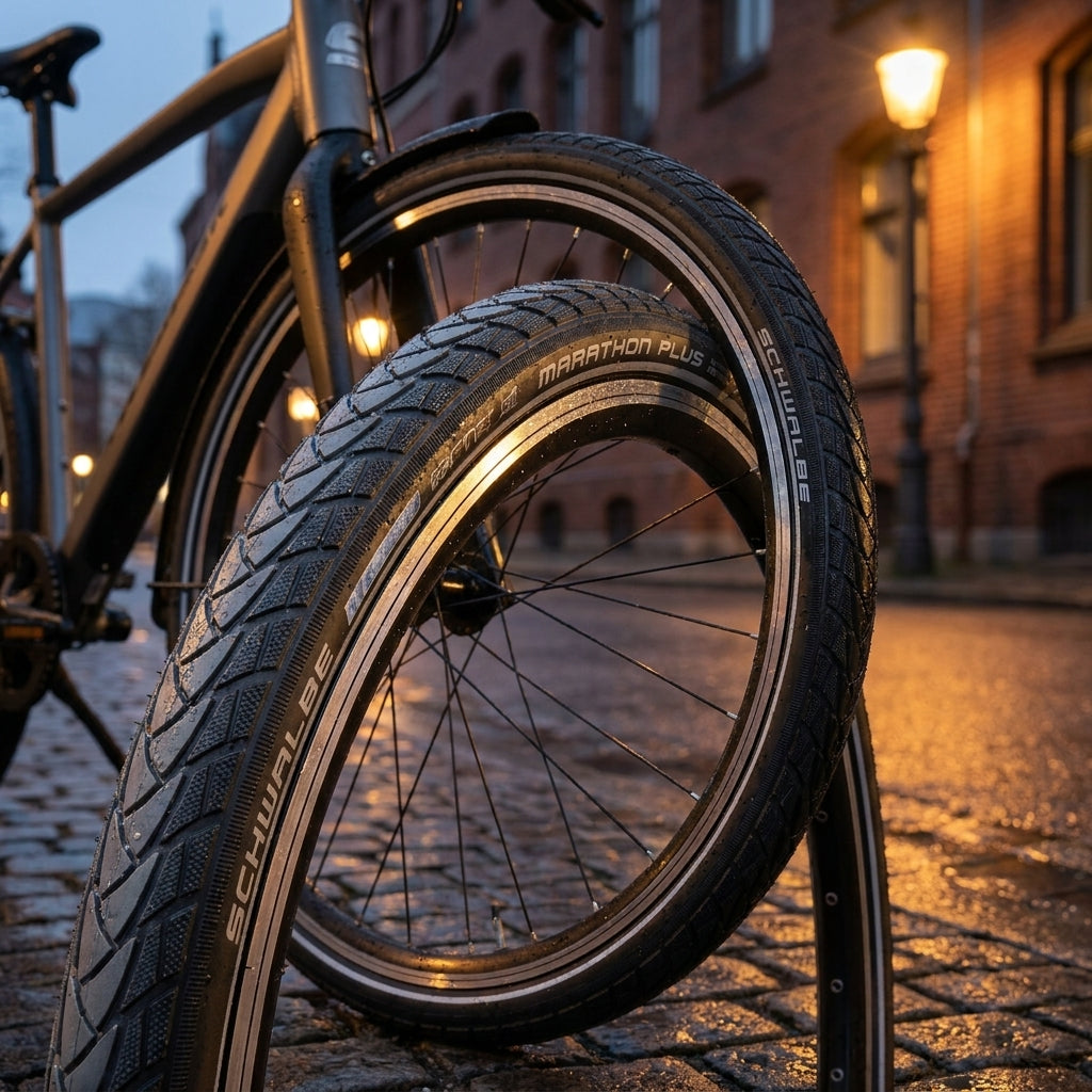 Schwalbe Marathon Plus Fahrradreifen 24x1.00", grau/schwarz, unplattbar mit SmartGuard Pannenschutz für City- und Tourenbikes.