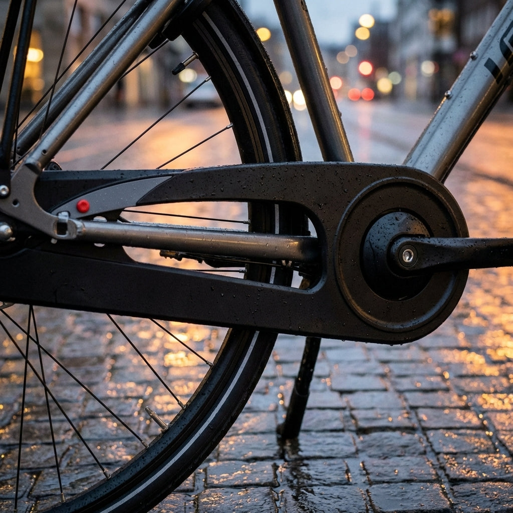 Hebie Kettenschutz 0395 einflügelig in Schwarz für Fahrräder schützt Kleidung vor Kettenfett und Schmutz.