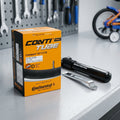 Continental Conti Compact Fahrradschlauch 44-62/194-222 10/11/12 Zoll DV 26mm auf Werkbank.