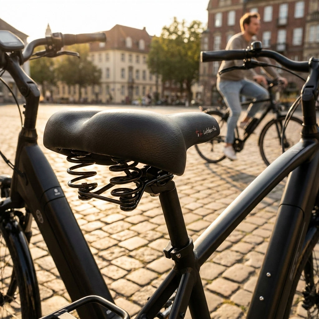 P&P Bequemsattel Luftikus Plus schwarz für City-, Trekking-, E-Bikes. Komfort durch Spiralfederung und Polsterung. 280x210mm.