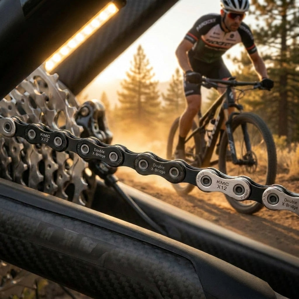 KMC X12 12-fach Fahrradkette schwarz/silber, gewachst für präzise Shimano SRAM Campagnolo Schaltung.