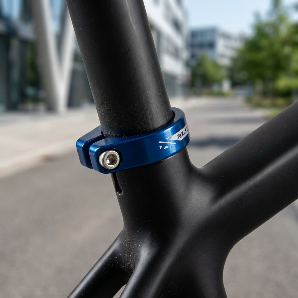 XLC Sattelklemme PC-B09 blau aus Aluminium. Hochwertiger Klemmring für Fahrrad Sattelstütze, ideal für MTB, Rennrad, City.