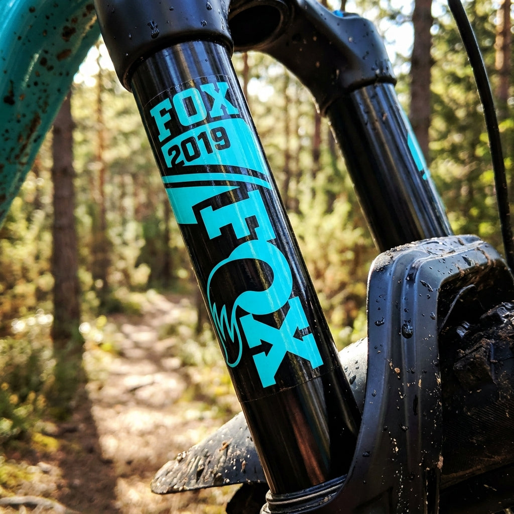 FOX Decal 2019 AM Heritage Türkis für Gabel und Dämpfer. Hochwertiger Aufklebersatz zur Mountainbike Individualisierung.