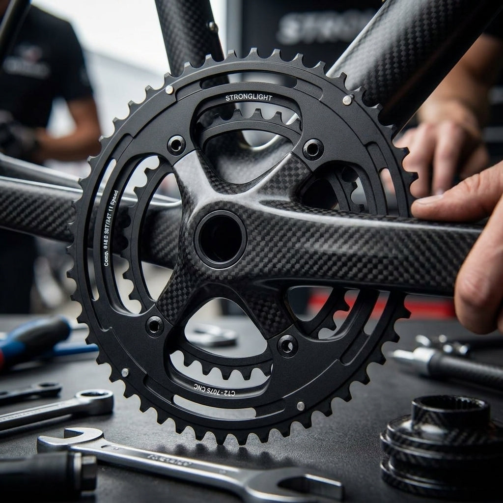 Stronglight 7075 Kettenblatt schwarz 52Z für Campagnolo 11-fach Rennrad. Präzise, leicht, langlebig für optimale Performance.