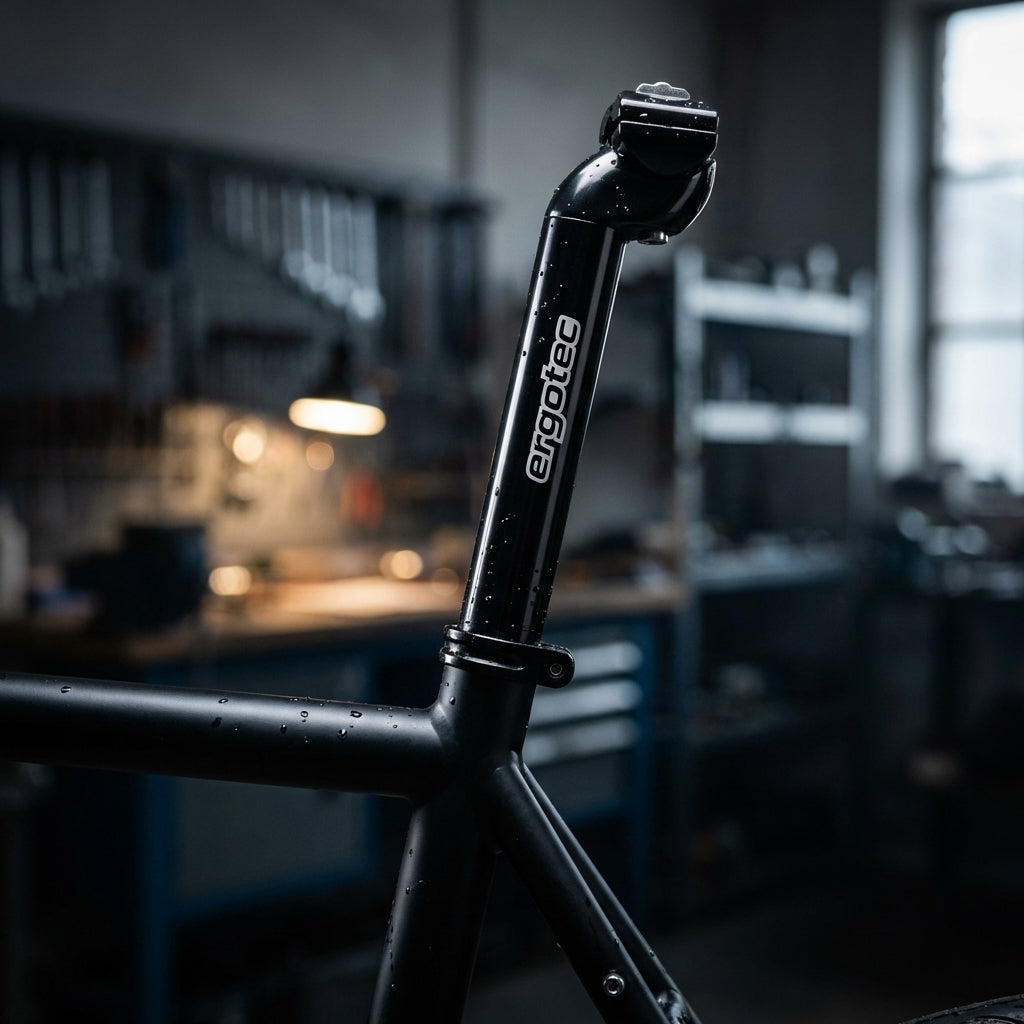 Ergotec Patentsattelstütze 26,2mm in Schwarz aus Aluminium für Fahrräder, 350mm Länge, Sicherheits-Level 2.