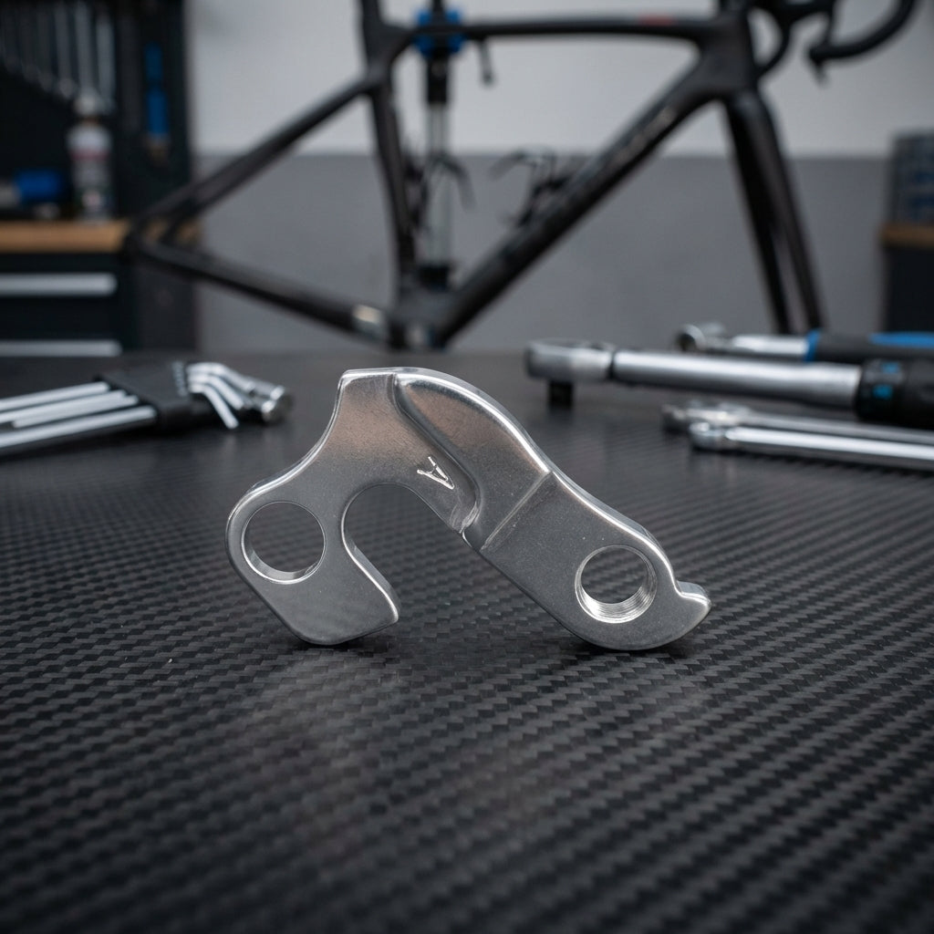 Silbernes XLC Schaltauge DO-A05 aus Aluminium für präzise Schaltung am Fahrrad.
