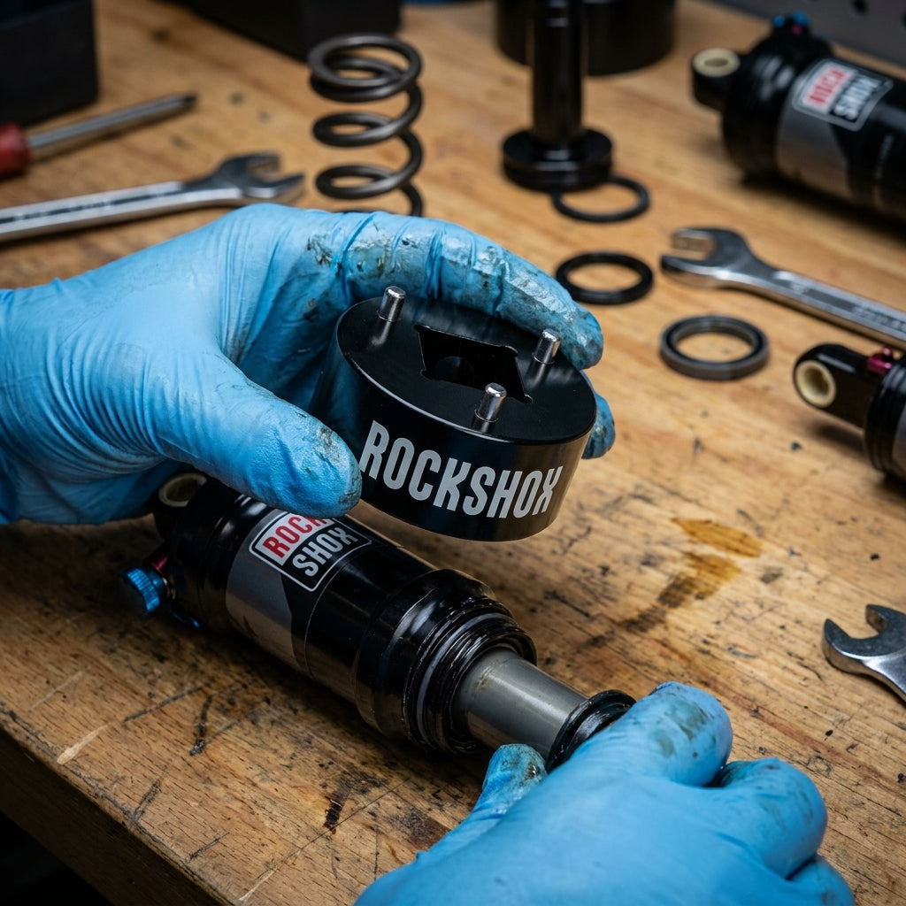 Rockshox Kolbenwerkzeug für Hinterbaudämpfer 00.4318.012.004 bei der Wartung des Dämpfers.