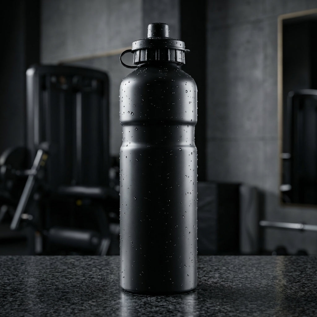 Schwarze Point Aluminium Trinkflasche 750ml matt mit Schutzkappe für Sport und Outdoor geschmacksneutral.