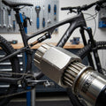 Rockshox Dämpfer/Cassetten Abzieher Sid Paragon im Einsatz an einem Mountainbike in der Werkstatt.