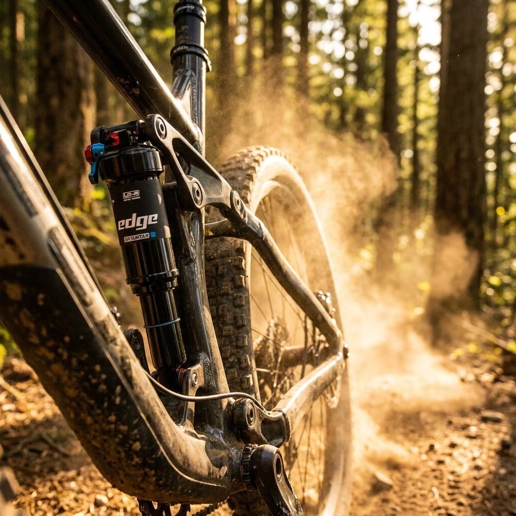 SR Suntour RS19 EDGE Dämpfer für Mountainbikes. Luftfederung, einstellbare Dämpfung. Ideal für XC und All Mountain Trails.