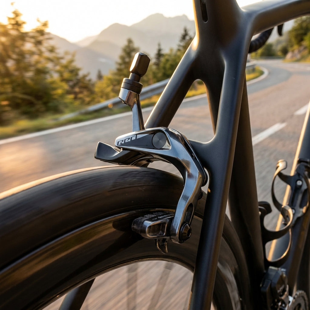SRAM RED AXS Hinterradbremse für Rennräder. Aerodynamisch, leicht, mit SwissStop Carbon-Belägen. Maximale Bremskraft und Präzision.