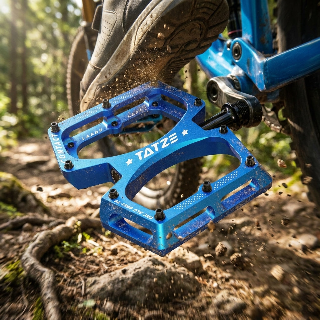 Tatze Pedal CONTACT CNC S blau Plattform, Mountainbike-Pedal aus CNC Alu mit 10 Pins für maximalen Grip auf dem Trail.