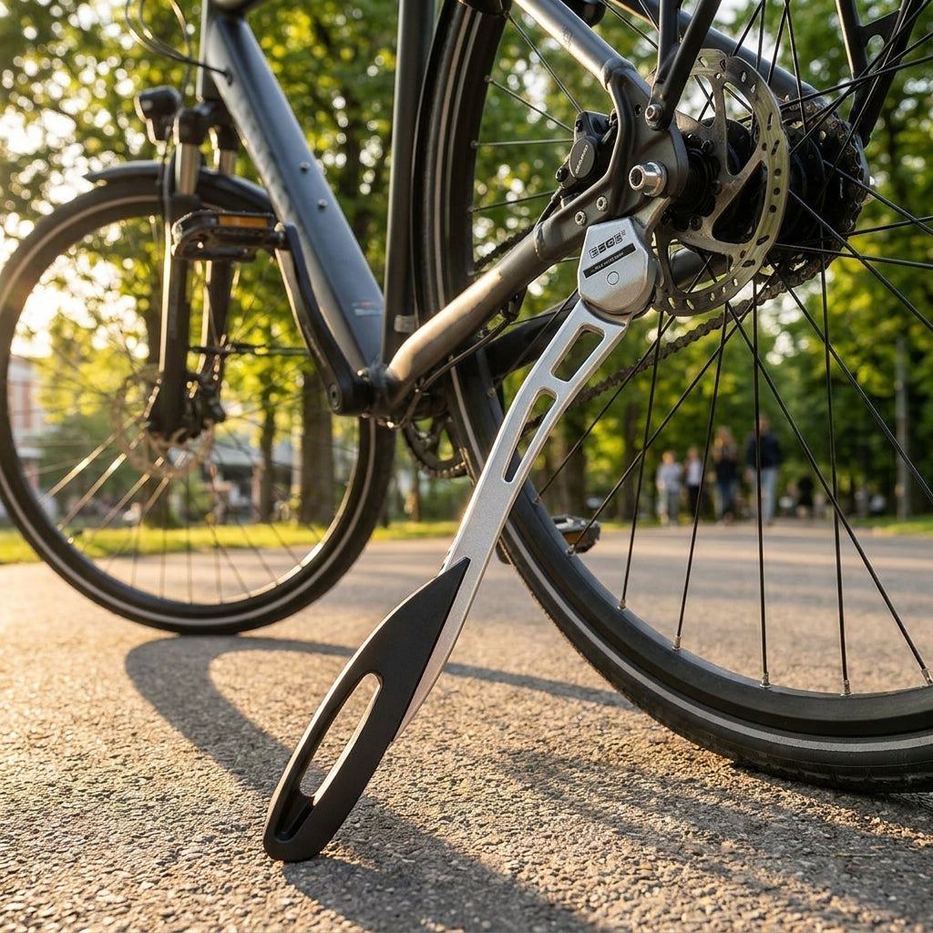 ESGEPLETSCHER Zoom Fahrrad Seitenständer, silber, verstellbar 26-29 Zoll. Stabiler Mittelbauständer für sicheres Parken.