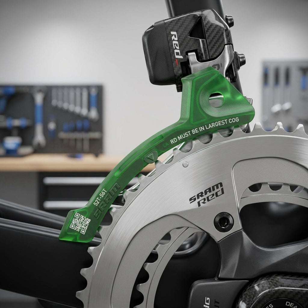 SRAM RED Umwerfer Montagewerkzeug 52T-56T im Einsatz. Präzise Einstellung für Rennrad-Kurbeln und perfekte Schaltperformance.