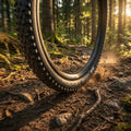 Schwalbe Rocket Ron Faltreifen 29x2.25 ADDIX Performance auf schlammigem Waldweg, Staub spritzt.