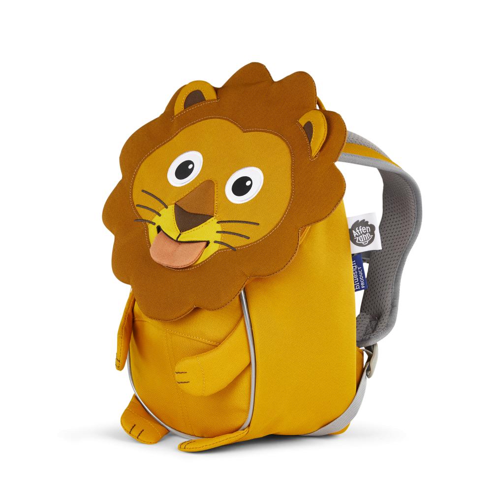 Affenzahn Kleiner Freund Löwe Kinderrucksack 4L Volumen, 220g, für Kinder ab 1 Jahr, nachhaltig aus recyceltem PET, reflektierende Details, personalisierbare Ziehzunge