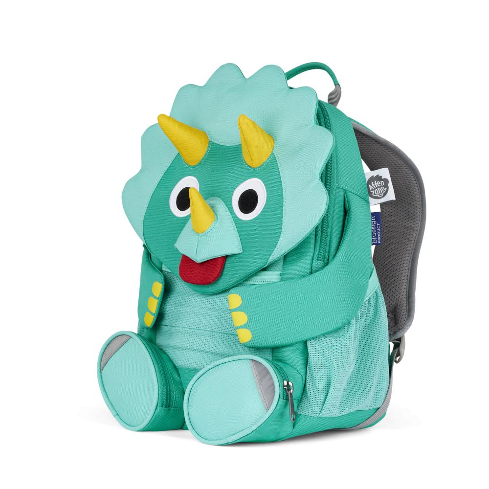Affenzahn Kindergartenrucksack "Großer Freund" Dinosaurier türkis, 8L, für Kinder 3-5 Jahre, nachhaltig aus recycelten PET-Flaschen, Reflektoren für Sicherheit