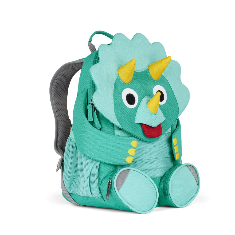 Affenzahn Kindergartenrucksack "Großer Freund" Dinosaurier türkis, 8L, für Kinder 3-5 Jahre, nachhaltig aus recycelten PET-Flaschen, Reflektoren für Sicherheit