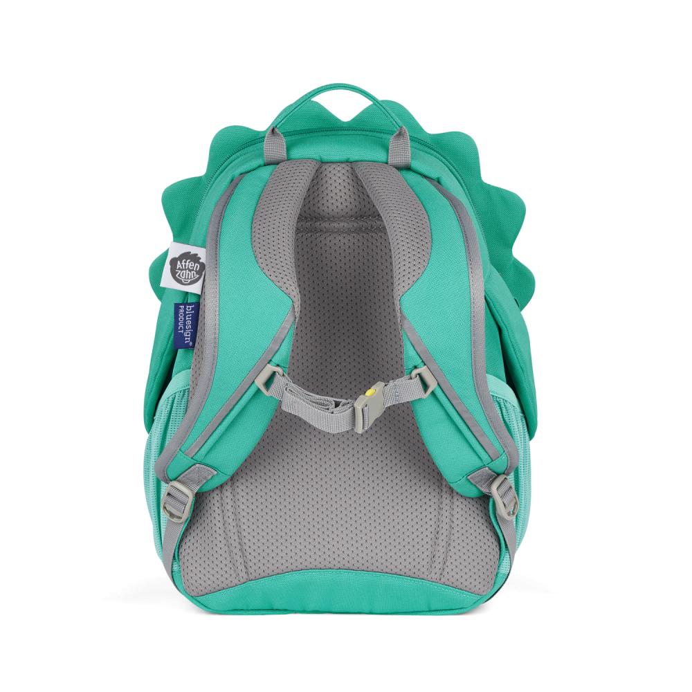Affenzahn Kindergartenrucksack "Großer Freund" Dinosaurier türkis, 8L, für Kinder 3-5 Jahre, nachhaltig aus recycelten PET-Flaschen, Reflektoren für Sicherheit