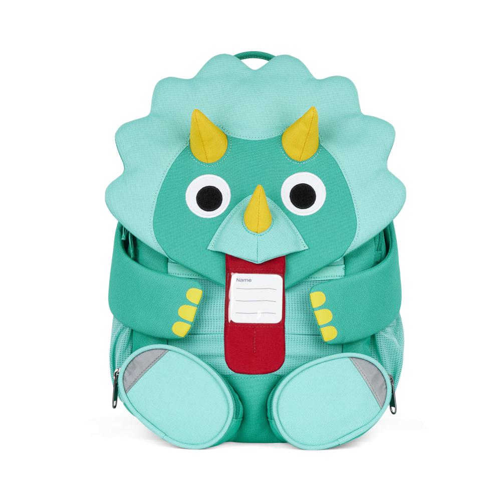 Affenzahn Kindergartenrucksack "Großer Freund" Dinosaurier türkis, 8L, für Kinder 3-5 Jahre, nachhaltig aus recycelten PET-Flaschen, Reflektoren für Sicherheit