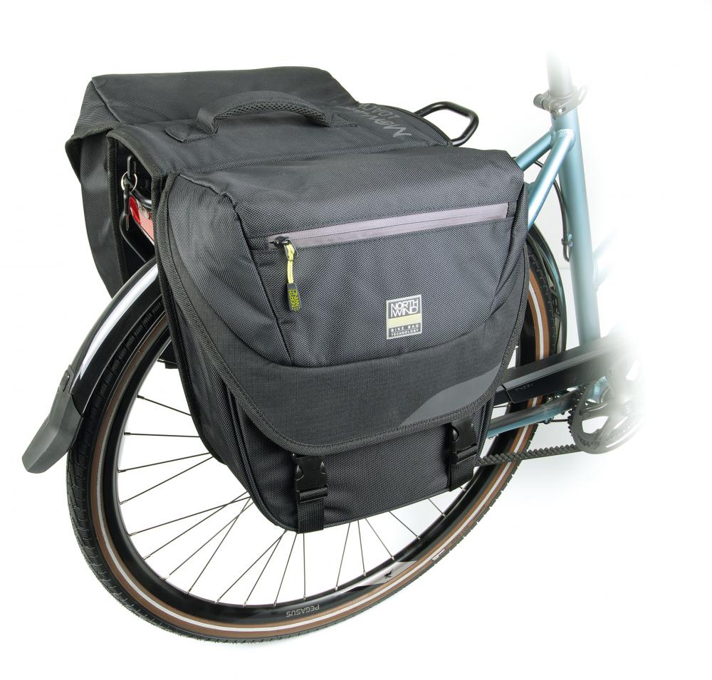 Northwind MonkeyLoad-T Doppeltasche, schwarz/lime, 30L Volumen, 33x15x33 cm, Polyester, inkl. Regenhülle, für Gepäckträger mit Federklappe