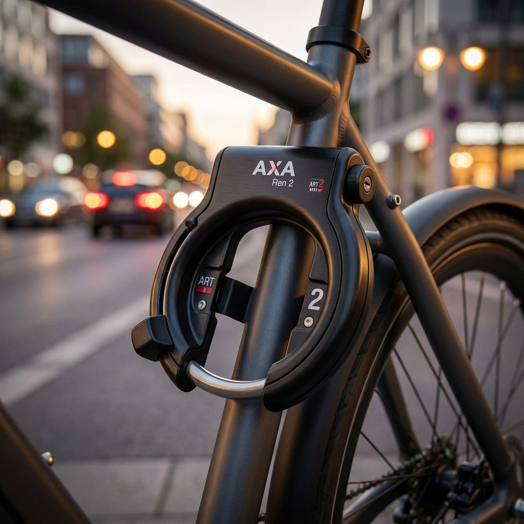 AXA Ren 2 Rahmenschloss in Schwarz für Fahrräder mit abziehbarem Schlüssel und Retractable-Funktion.