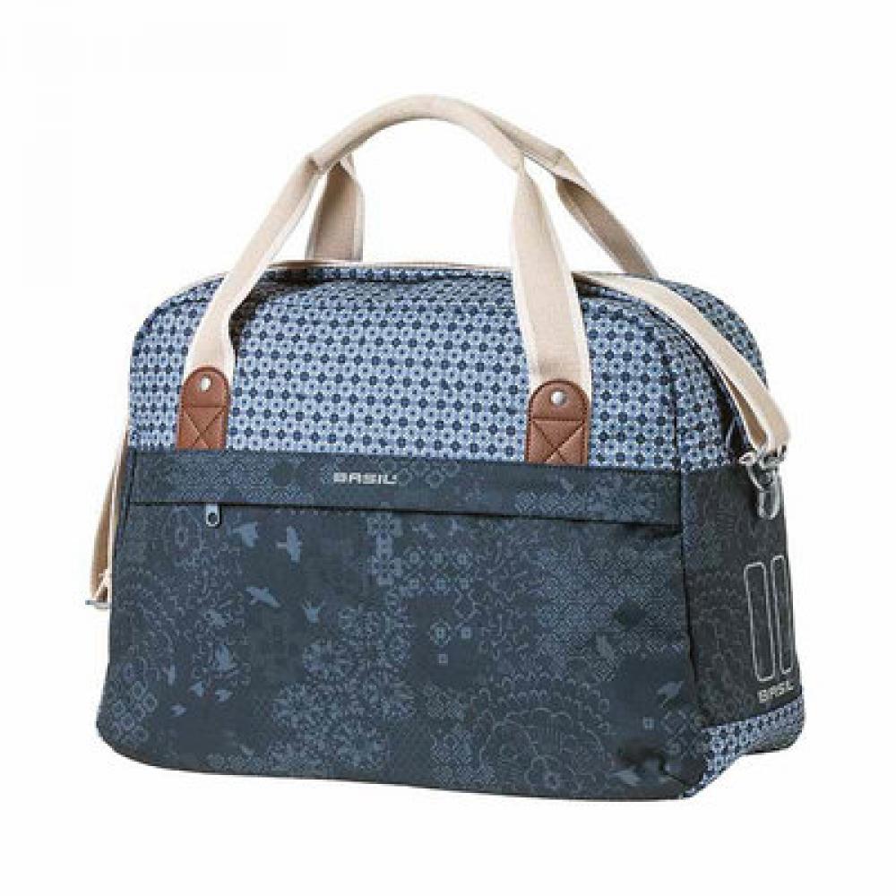 Basil Boheme Fahrrad Schultertasche, 18L, blau, wasserabweisend, böhmischer Print, Hook-On System, Reißverschluss, Reflektordetails, für E-Bikes geeignet