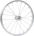 CONTEC Vorderrad "Alu Sport + Quando KT-A16F"nFelge: SCHÜRMANN Alu-Kasten "Alu Sport", 18", 19-355, Höhe: 14 mm, 20 Loch, AV/DV Ventil, mit silberner Bremsflanke, keine Ösen, silber (0.349.046/3)nNabe: QUANDO Vorderradnabe "KT-A16F", 20 Loch, Vollachse, 1