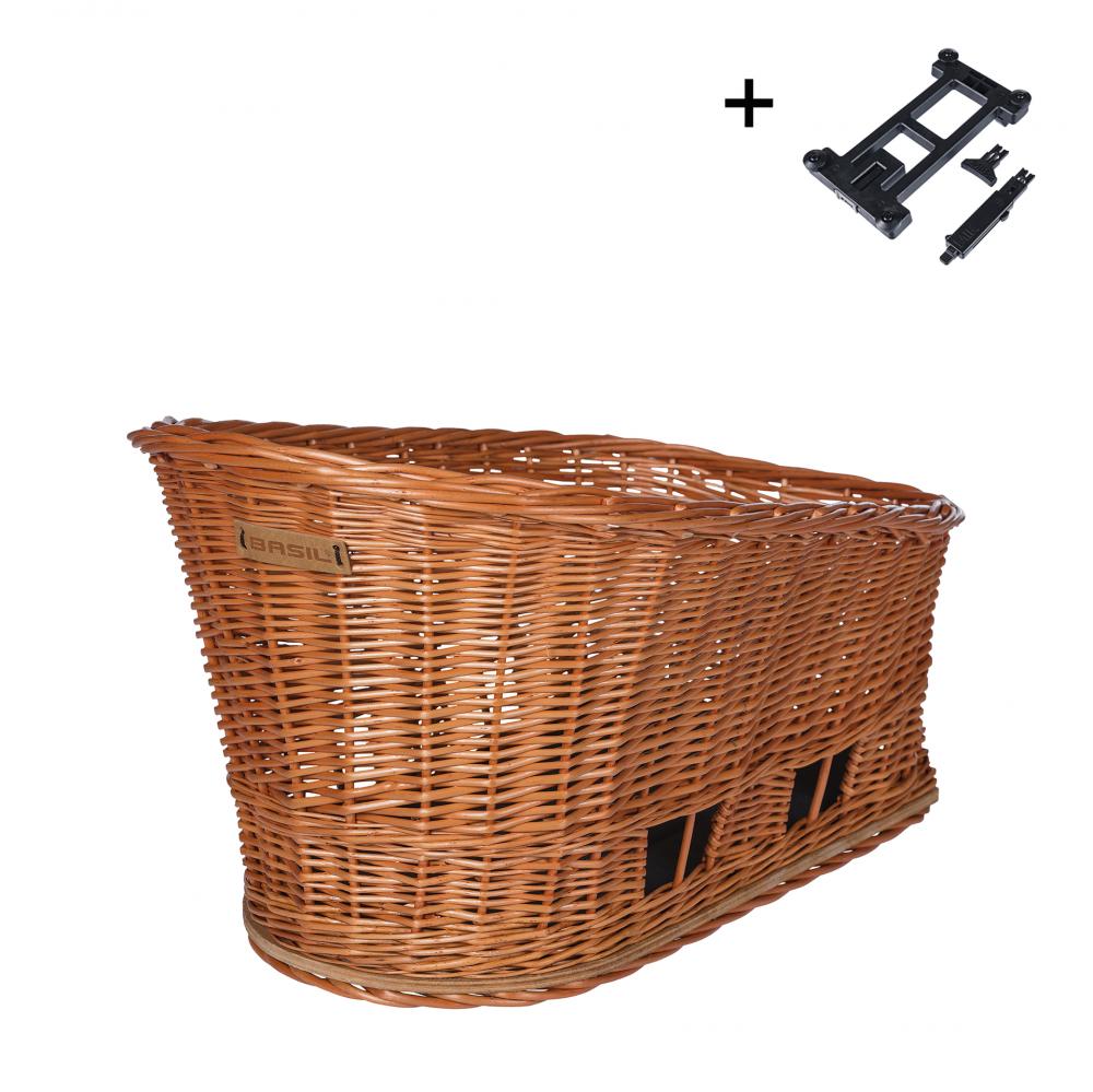 Basil Pasja MIK 2.0 Tierfahrradkorb - Naturweide - Größe 40x25x24 5 cm inkl. Kissen & vormontierter MIK-Adapterplatte - Adapterplatte - Tierkorb