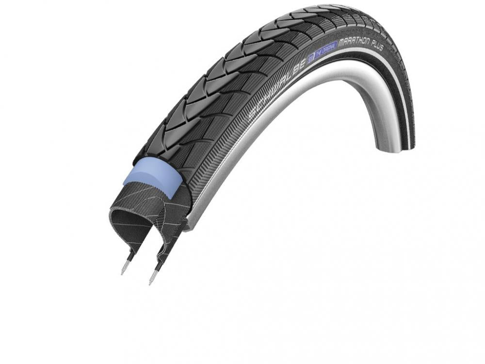 Schwalbe Marathon Plus Fahrradreifen Querschnitt mit SmartGuard Pannenschutz und Reflexstreifen, Größe 28x1.75".