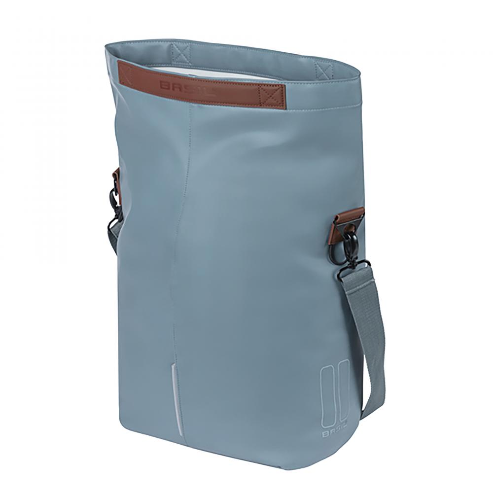 Basil City Fahrradshopper MIK Hooks 14?16 Liter - wasserabweisend mit Magnet-Faltverschluss - Innenfach mit Reißverschluss veganer Ledergriff LED-Befestigung graphitblau - Fahrradtasche - CityTasche
