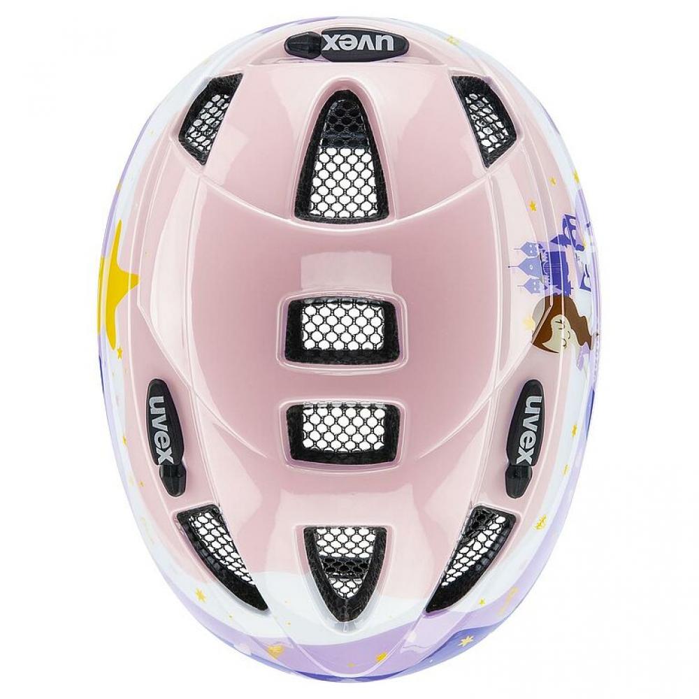 Uvex Kid 2 Princess Kinder-Fahrradhelm, leicht (190g), Inmould-Technologie, verstellbar (46-52 cm), 8 Belüftungsöffnungen, reflektierende Elemente, optionales LED-Licht, pinkes Prinzessin-Design