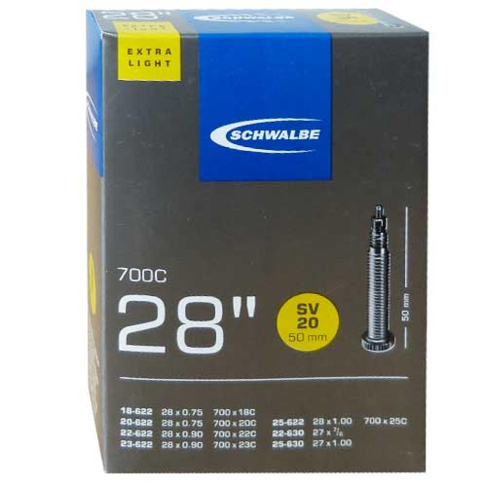 Schwalbe Schlauch SV20 extra leicht für 28 Zoll / 700C Reifen (18-25mm), Sclaverandventil 50mm.