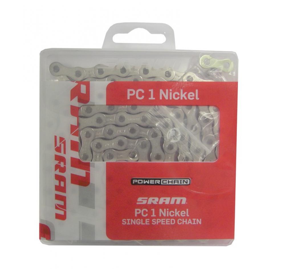 SRAM Kette PC 1 Nickel Singlespeed - 114 Glieder, Snap On, vernickelt
