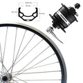 Roland 28" Vorderrad schwarz, SE ZAC 19 Alufelge, Shimano Nabendynamo DH-3N31-QR und Felgenquerschnitt.