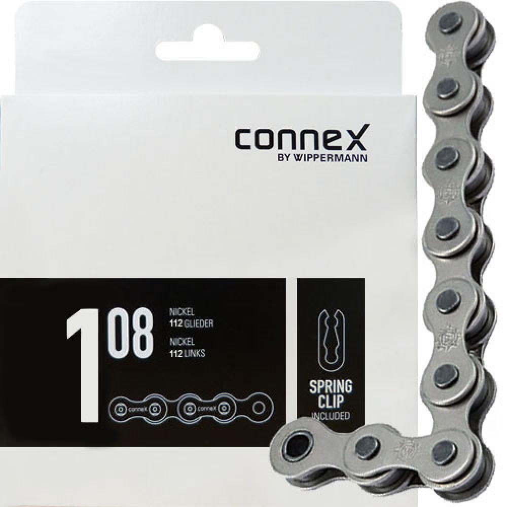 Connex Fahrradkette 108, 112 Glieder, vernickelt, silber, ideal für Singlespeed, BMX und Nabenschaltungen.