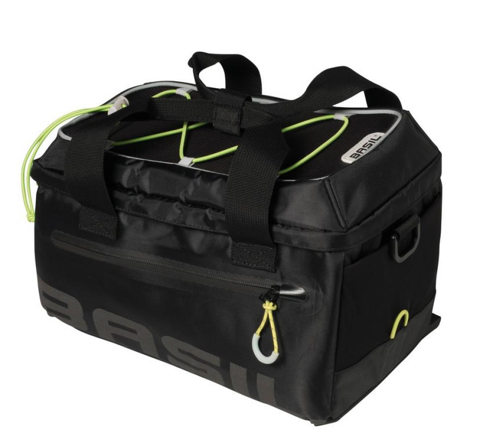 Basil Gepäckträgertasche Miles schwarz-limette, 7l, wasserdicht. Praktische Fahrradtasche mit Tragegriffen.
