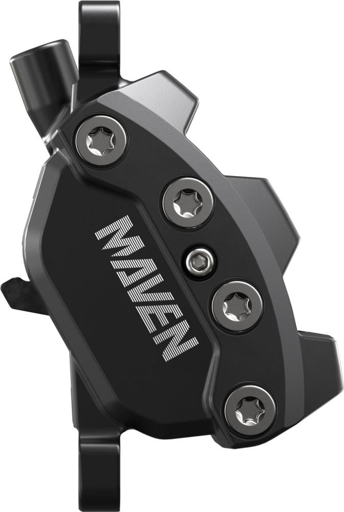 Schwarze SRAM Maven Scheibenbremse hinten für extreme Bremskraft und maximale Kontrolle am Fahrrad.