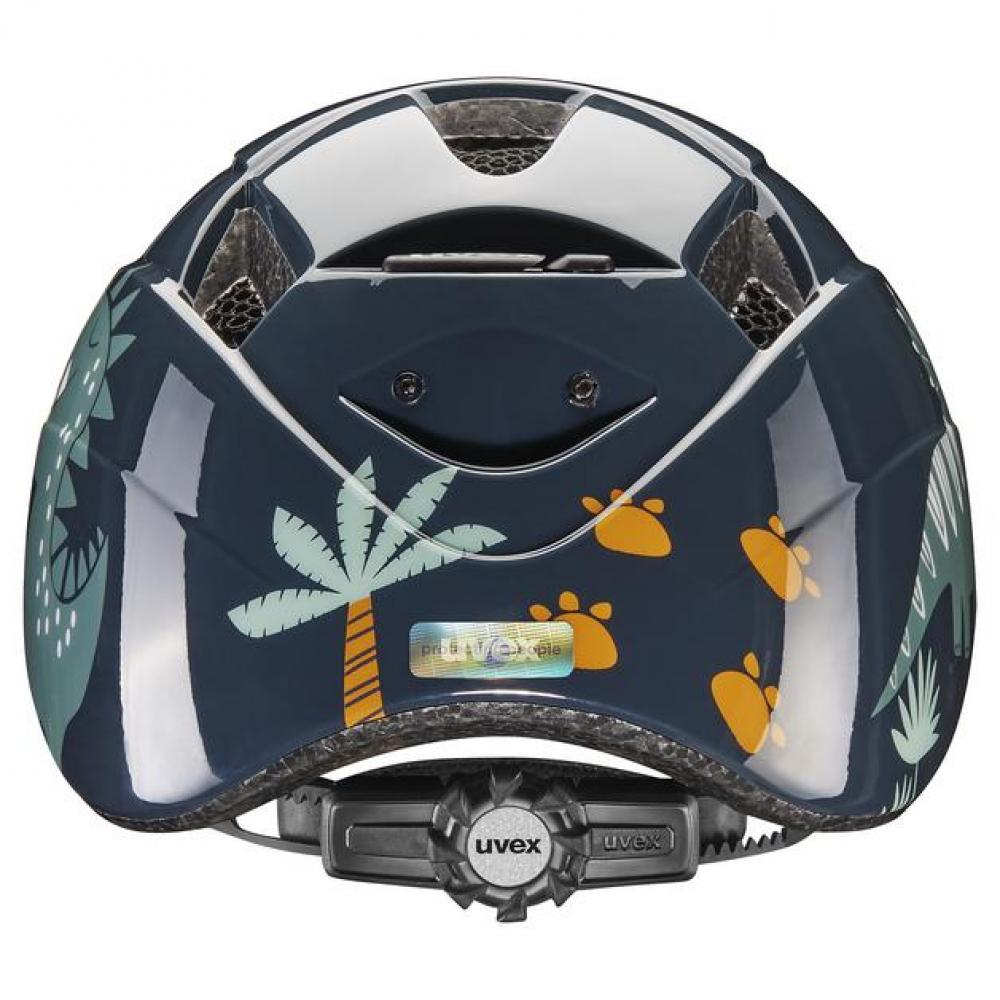 uvex kid 2 Fahrradhelm dino world, dunkelblau mit Palmen und Dino-Spuren, 46-52 cm
