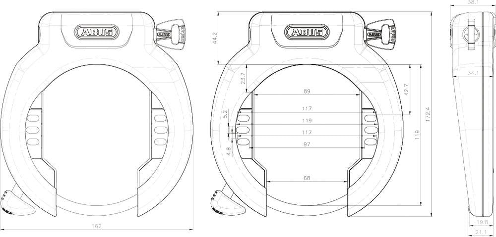 Abus, Rahmenschloss 4750XL Pro Amparo R, B = 68mm, H =119mm, Ø = 8,5mm, schwarz, 69354