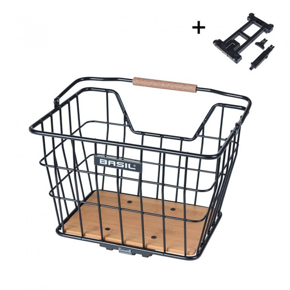 Basil Nordland MIK Fahrradkorb 23L schwarz/natur Stahl/Bambus MIK 2.0 System.
