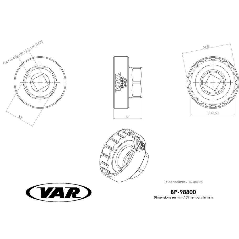 VAR Innenlagerwerkzeug BP-98800 48,5 mm - Präzisionswerkzeug für FSA Mega Evo & Wheels MFG