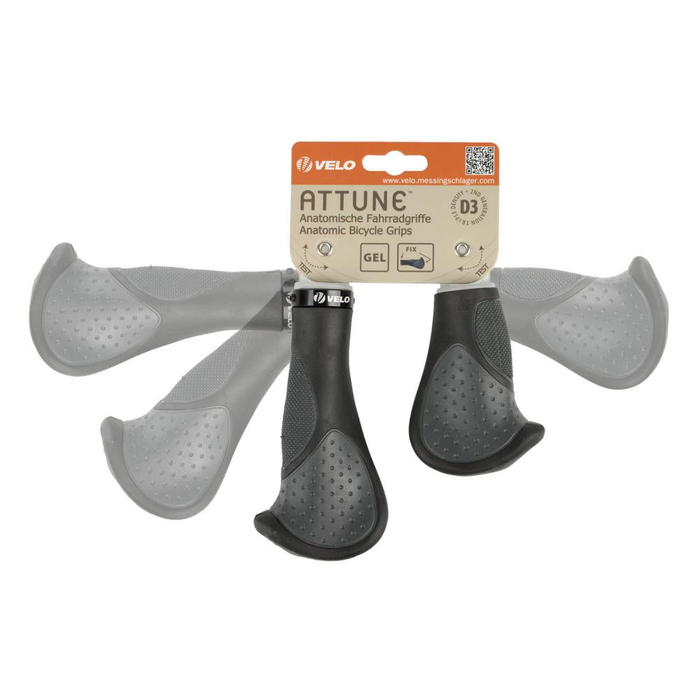Velo ERGOGEL D3 BAR Schraub-Griffpaar 140/92 mm Schwarz-Grau - ergonomisch & 3-Komponenten-Gel mit Bar-Ends