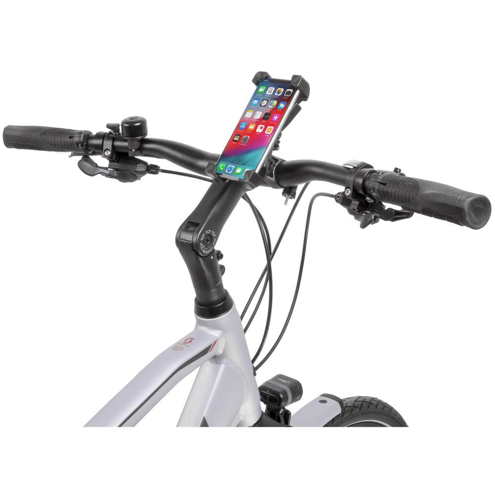 M-Wave Eindhoven Grip Edge Smartphone-Halter, 360° drehbar, Clip-On für Ø 22,2-31,8 mm, ABS, universal, stoßdämpfend