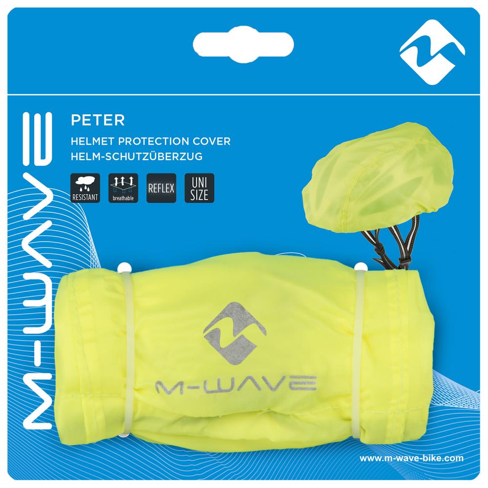 M-WAVE Peter Helmüberzug - wasserabweisender Helmregenschutz mit Reflexlogo, universelle Passform neongelb