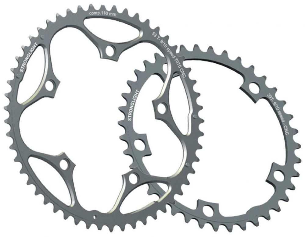 Stronglight Kettenblätter Set silber 53T/39T für 110mm Lochkreis, 9/10-fach Fahrrad-Antrieb.