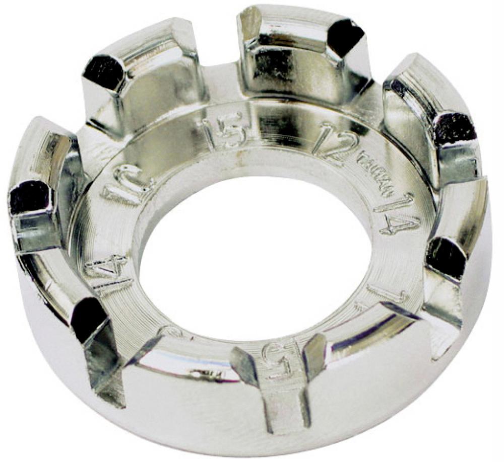 Longus Speichenschlüssel Universal 10G-15G, runder Nippelspanner aus Chrom für präzise Fahrrad-Laufradpflege.