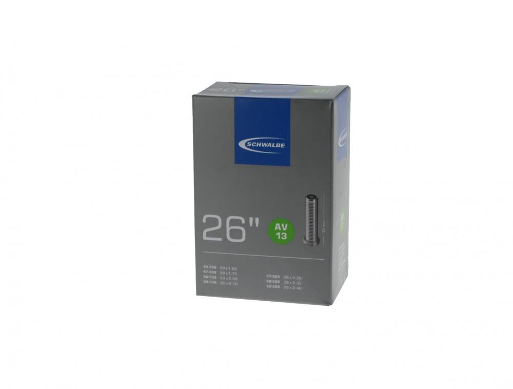 Schwalbe Fahrradschlauch AV13 26 Zoll (40/62-559) Set mit Reifenhebern Zefal DP 20 für Mountainbikes.