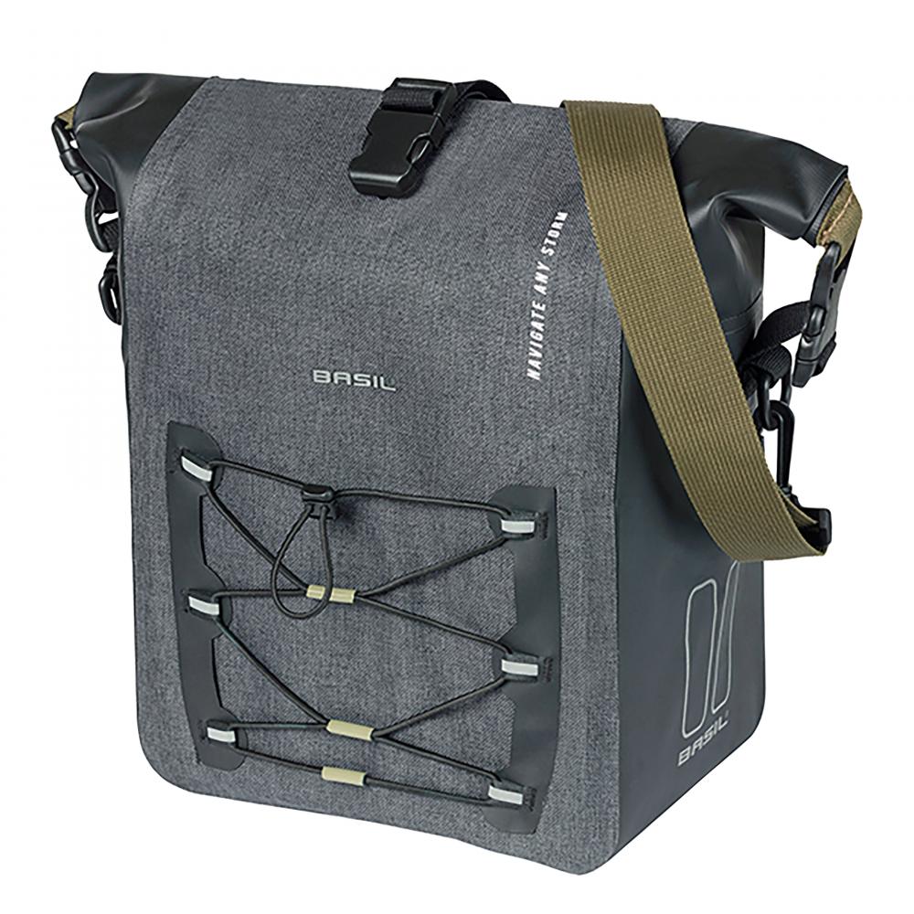 Basil Navigator Storm MIK Hooks 12?13 Liter - wasserdichte Single-Gepäckträgertasche mit Rolltop - Kompression & Schultergurt - Gepäckträgertasche - Fahrradtasche