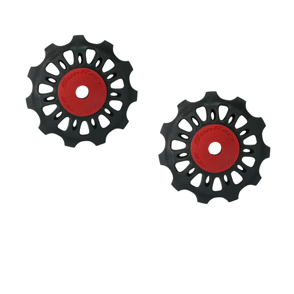 SunRace SP860 Schaltrollenset 11 Zähne, CNC-Alu, sealed Lager, 9/10/11-fach, SRAM/Shimano-kompatibel, schwarz/rot